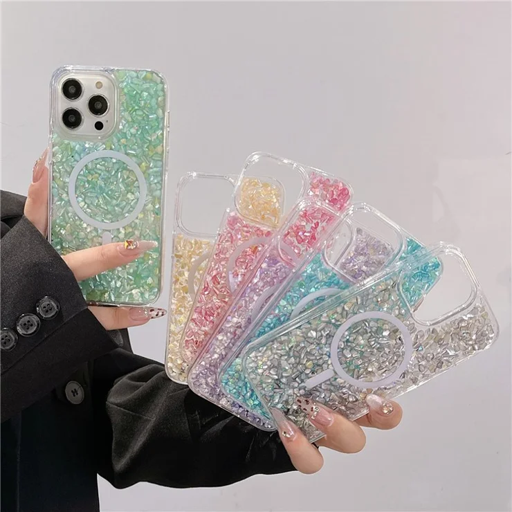 For iPhone 15 Pro Max Case Compatible with MagSafe Epoxy PC+TPU Shockproof Phone Cover - Cyan