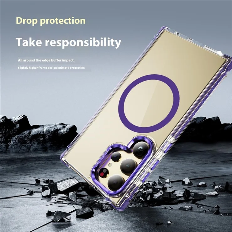 For Samsung Galaxy S25 Ultra Phone Case with Lens Kickstand Clear Cover Compatible with MagSafe - Purple