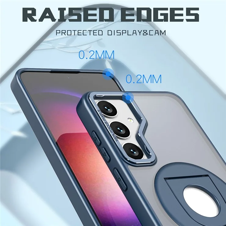 For Samsung Galaxy S25 Case Rotating Kickstand Acrylic+TPU Phone Cover Compatible with MagSafe - Blue