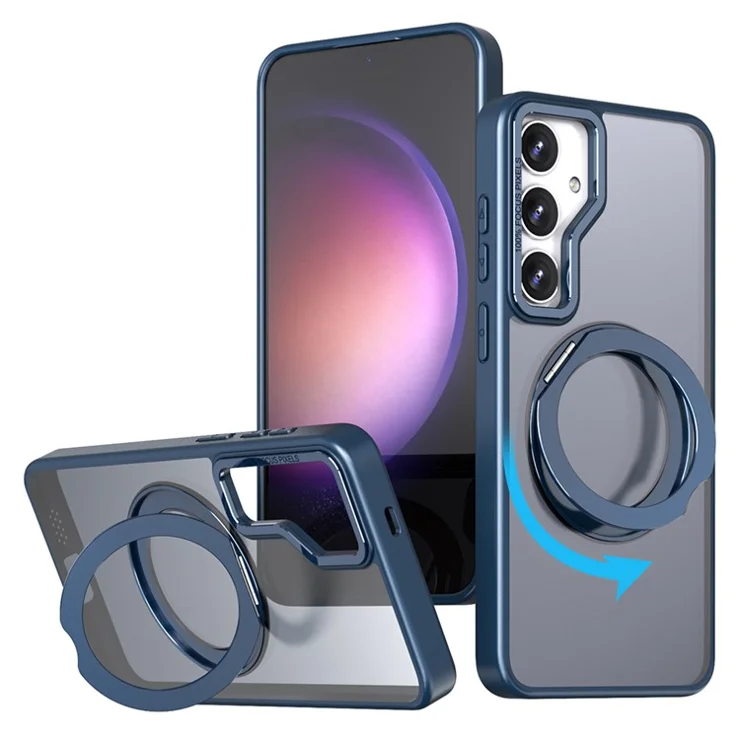 For Samsung Galaxy S25+ Case Rotating Magnetic Kickstand Acrylic+TPU Shockproof Phone Cover - Blue