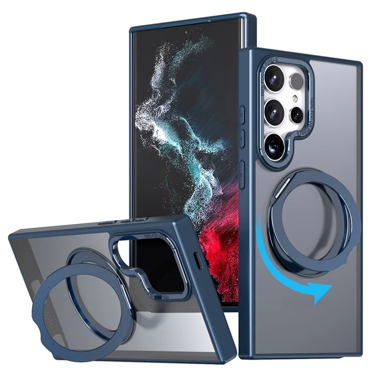 For Samsung Galaxy S25 Ultra Case Rotating Magnetic Kickstand Acrylic+TPU Shockproof Phone Cover - Blue