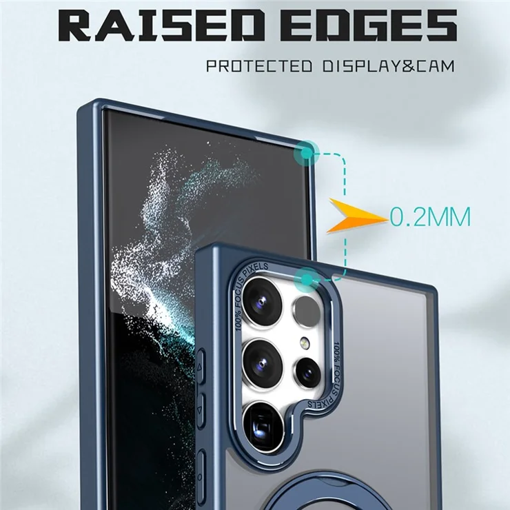 For Samsung Galaxy S25 Ultra Case Rotating Magnetic Kickstand Acrylic+TPU Shockproof Phone Cover - Blue