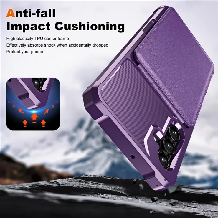 For Samsung Galaxy A16 5G Case Card Slot Kickstand PU+TPU Phone Cover - Purple