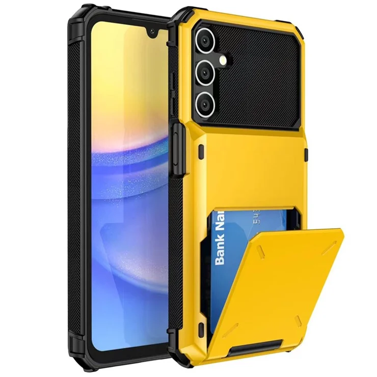 For Samsung Galaxy A16 5G / 4G Case PC+TPU Dual Layer Back Phone Cover with Card Holder - Yellow