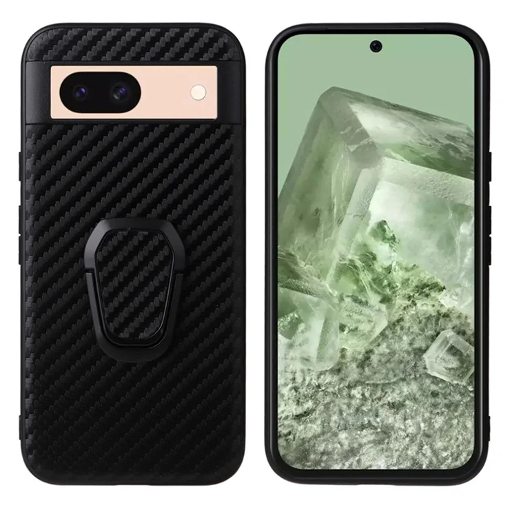 For Google Pixel 8a Case Kickstand Leather+TPU+PC Phone Back Cover - Carbon Fiber Texture
