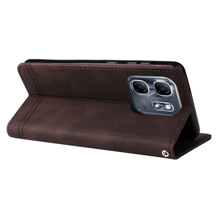 For Infinix Hot 50i 4G / Smart 9 4G Leather Wallet Cases Skin Touch Phone Cover Stand with Strap - Brown