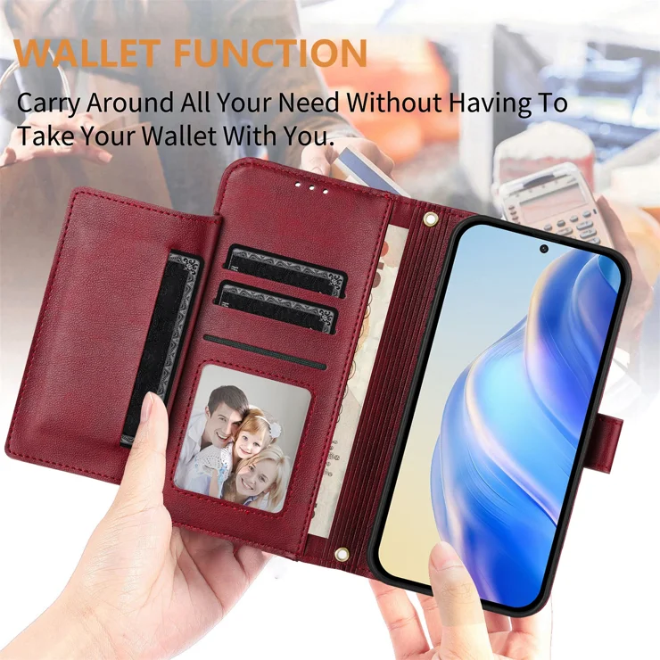 For Samsung Galaxy A55 5G Case Zipper Pocket Multiple Card Slots Leather Phone Cover - Red