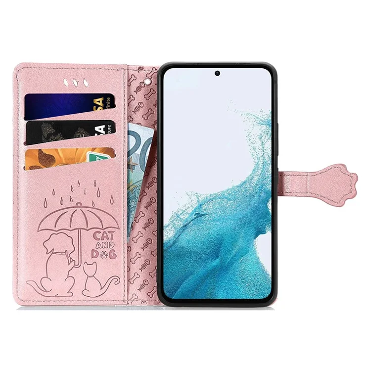 For Samsung Galaxy A36 5G Case Leather Wallet Flip Phone Cover Cute Cat Dog Pattern - Rose Gold