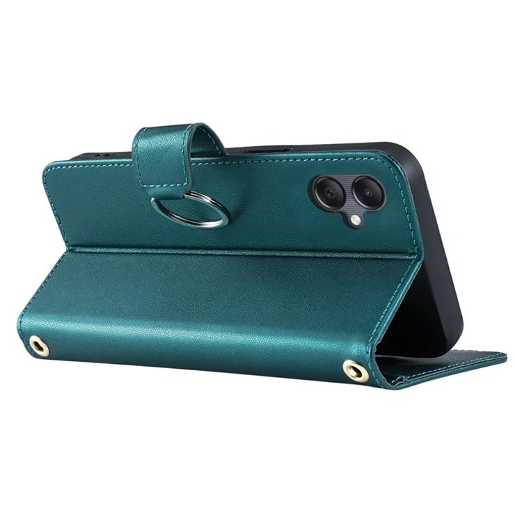 For Samsung Galaxy A06 4G Crossbody Leather Case Ring Buckle Wallet Stand Rhombus Mobile Cover - Green