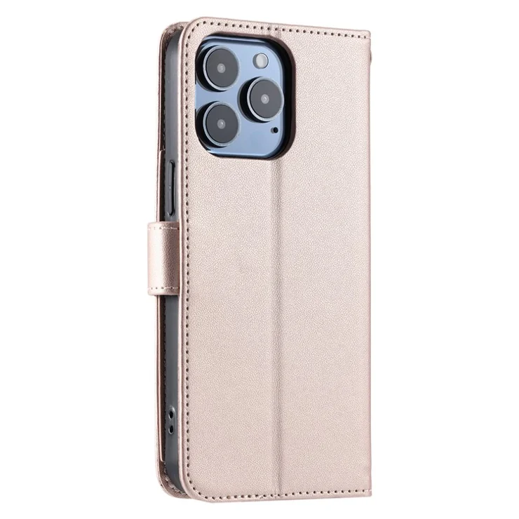 For iPhone 13 Pro Max Crossbody Leather Case Ring Buckle Wallet Stand Rhombus Mobile Cover - Rose Gold