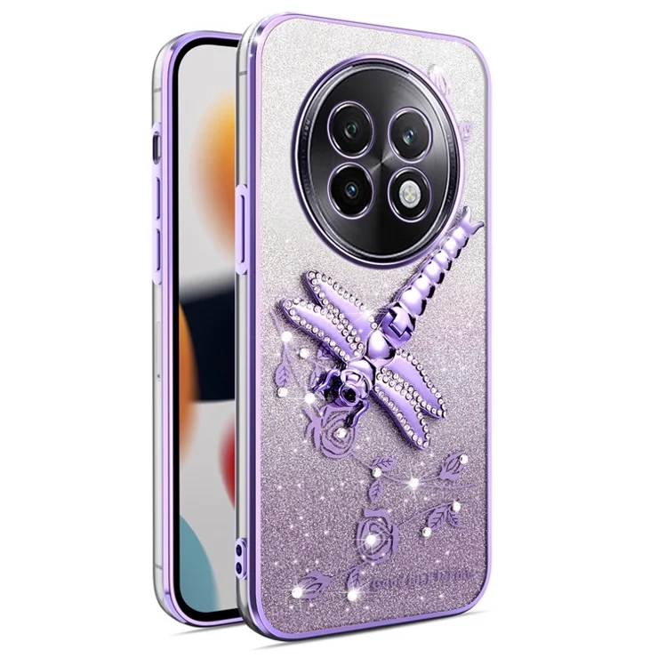 KADEM For Realme Realme 13+ 5G / 13 Pro 5G (China) Case Dragonfly Kickstand TPU Flowers Glitter Phone Cover - Purple