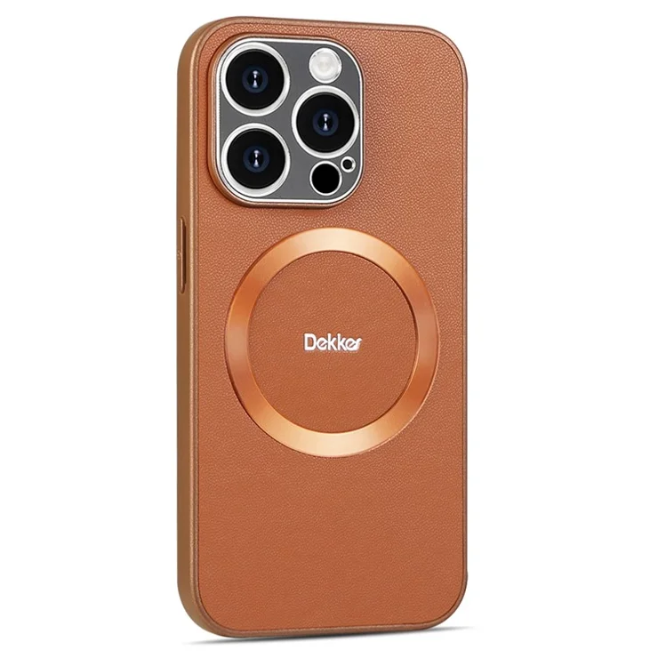 DEKKER For iPhone 15 Pro Back Cover Compatible with MagSafe PU+TPU Phone Case - Orange