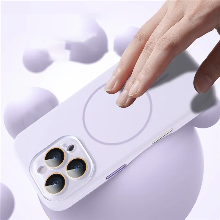 For iPhone 16 Pro Case Compatible with MagSafe Liquid Silicone Anti-Drop Phone Cover with Lens Film - Titanium Grey