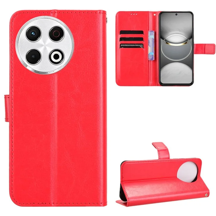 For TECNO Spark 30 Pro 4G KL7 Case Crazy Horse Texture PU Leather Phone Wallet Cover - Red
