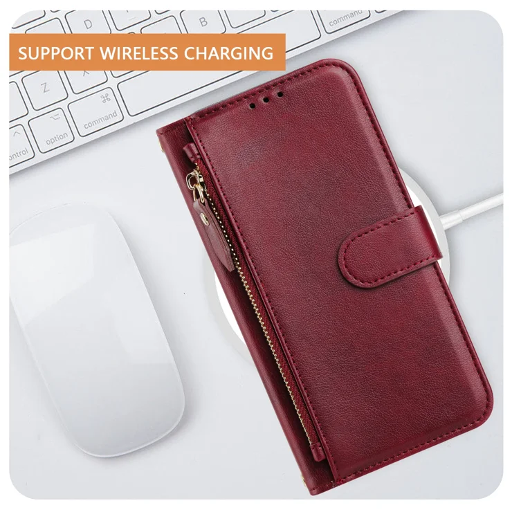 For OnePlus Nord 4 Case Zipper Pocket Multiple Card Slots Leather Phone Cover - Red