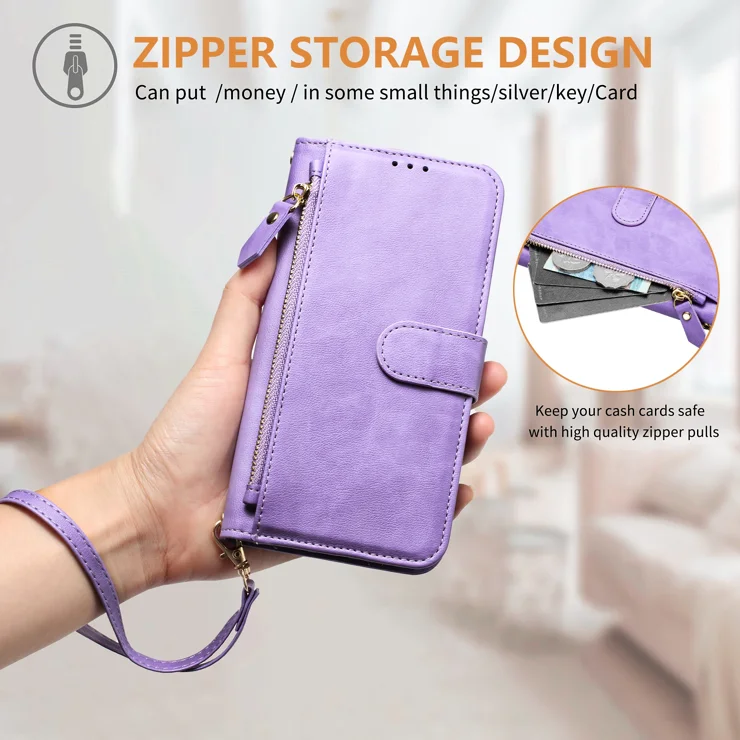 For OnePlus Nord 4 Case Zipper Pocket Multiple Card Slots Leather Phone Cover - Purple
