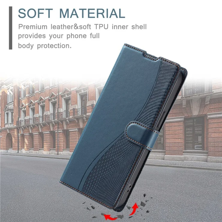 Leather Case for Oppo A3x 4G / 5G (India) / A3 4G / A3 5G / A60 5G / A40 4G Phone Cover with Card Slot, Strap - Blue