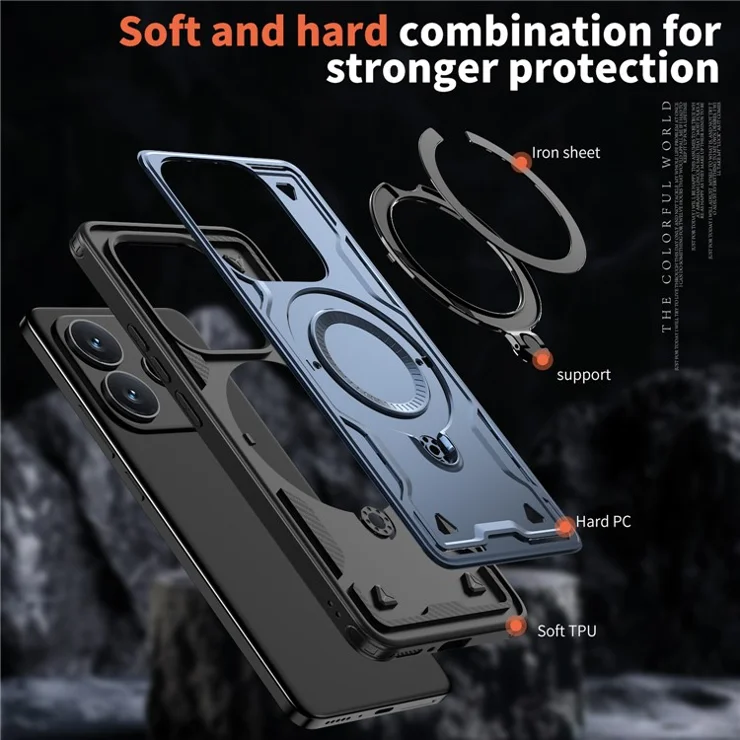 For Xiaomi Redmi Note 14 5G Case Compatible with MagSafe Military Protection PC+TPU Kickstand Phone Cover - Blue