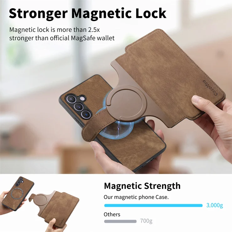 For Samsung Galaxy S25+ Magnetic Case CASENEO Detachable Leather Phone Wallet Cover - Brown