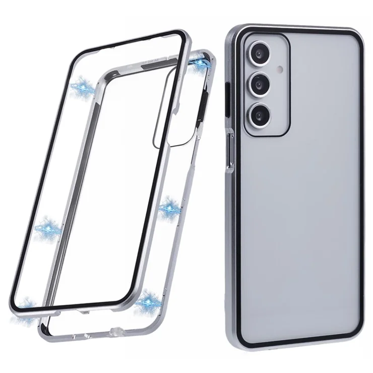 For Samsung Galaxy A16 4G / 5G Case Double-Sided Tempered Glass Magnetic Clear Phone Cover - Silver