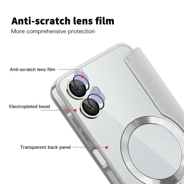 For Samsung Galaxy A06 4G Case Compatible with MagSafe Rhombus PU Leather Phone Cover - Titanium Grey