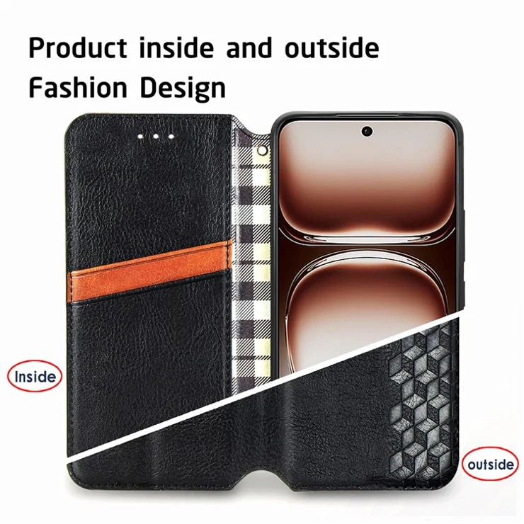 PU Leather Case For Motorola Thinkphone 25 5G / Moto S50 5G / Edge 50 Neo 5G Rhombus Imprint Wallet Stand Phone Cover - Black