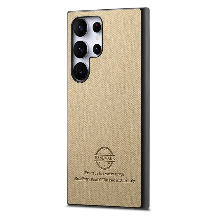 For Samsung Galaxy S23 Ultra Case Cloth Texture Leather+PC+TPU Anti-Drop Phone Cover - Khaki