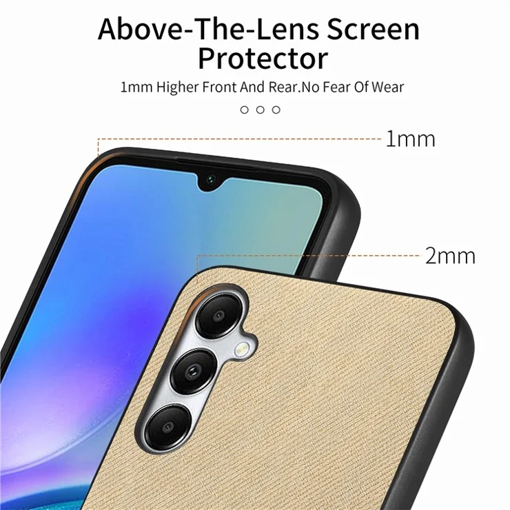 For Samsung Galaxy A05s 4G Case Cloth Texture Leather+PC+TPU Anti-Drop Phone Cover - Khaki
