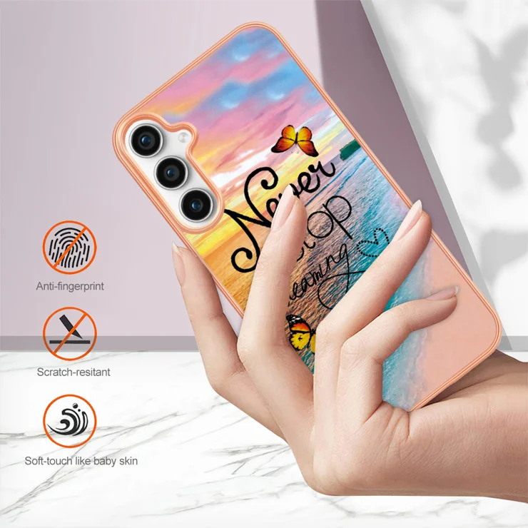 For Samsung Galaxy S24 FE Case with IMD Marble Flower Pattern TPU Mobile Back Cover - Never Stop Dreaming