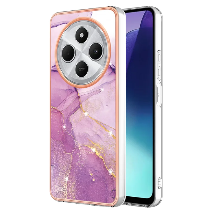 For Xiaomi Redmi 14R 5G / Xiaomi Poco C75 4G / Xiaomi Redmi 14C 4G TPU Case with IMD Marble Pattern Electroplated Back Cover - Purple 001