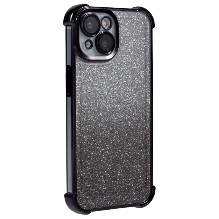 For iPhone 14 Case Glitter TPU Phone Cover Reinforced Corners - Black