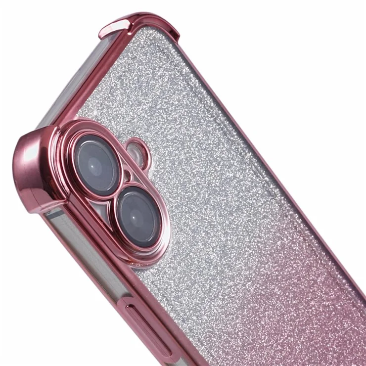 For iPhone 16 Plus Case Glitter TPU Phone Cover Reinforced Corners - Pink
