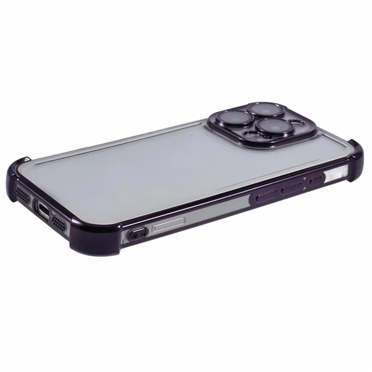 For iPhone 16 Pro Max Case Reinforced Corners TPU Clear Back Cover - Purple