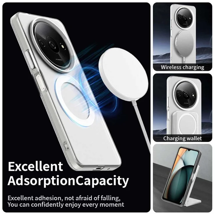 For Xiaomi Redmi A3 4G / A3x 4G / Poco C61 4G Case Compatible with MagSafe PC+TPU+PET Phone Back Cover - White