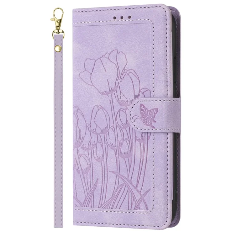 For Samsung Galaxy A13 4G / 5G Case Tulip Leather Phone Cover with 5 Card Slots Wallet - Purple
