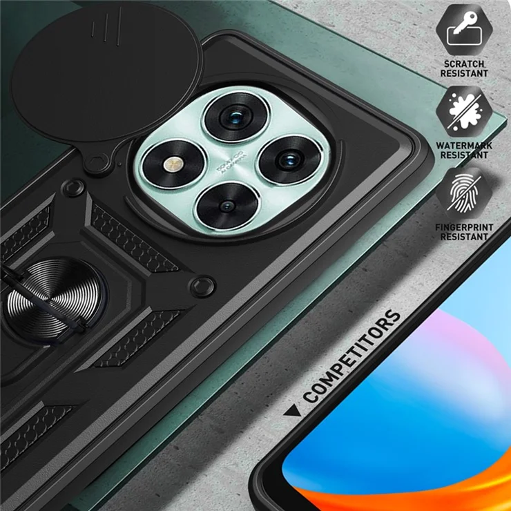 For Xiaomi Redmi Note 14 Pro 5G / Poco X7 5G Case with Slide Camera Lid PC+TPU Kickstand Phone Cover - Red