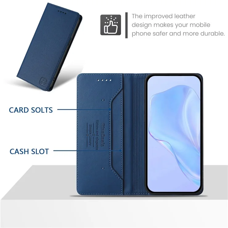 RINACASIS RC01 For Samsung Galaxy S24 FE Leather Case RFID Blocking Phone Cover Magnetic Closing - Dark Blue