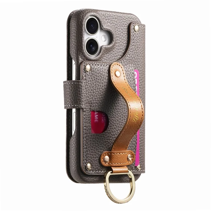 For iPhone 16 Case RFID Blocking Zipper Wallet PU Leather Mobile Cover - Grey