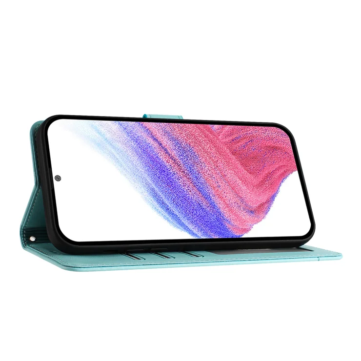 For Google Pixel 9a Case with Strap RFID Blocking Leather Wallet Phone Cover Cat Mouse Pattern - Mint Green