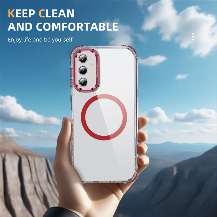 For Samsung Galaxy A36 5G / A56 5G Clear Phone Case with Lens Kickstand Cover Compatible with MagSafe - Red