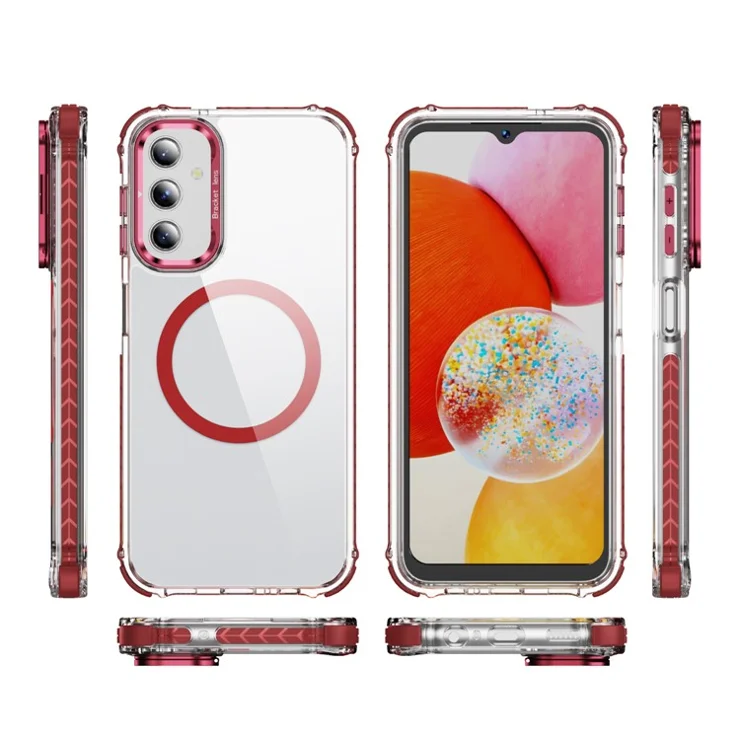 For Samsung Galaxy A36 5G / A56 5G Clear Phone Case with Lens Kickstand Cover Compatible with MagSafe - Red