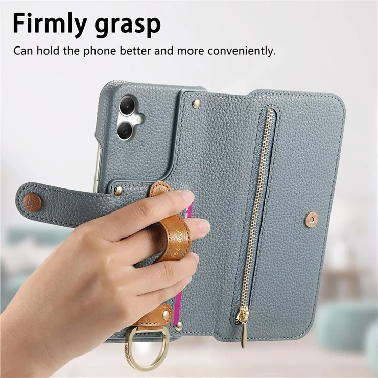 For Samsung Galaxy A06 4G Case RFID Blocking Zipper Wallet PU Leather Mobile Cover - Blue