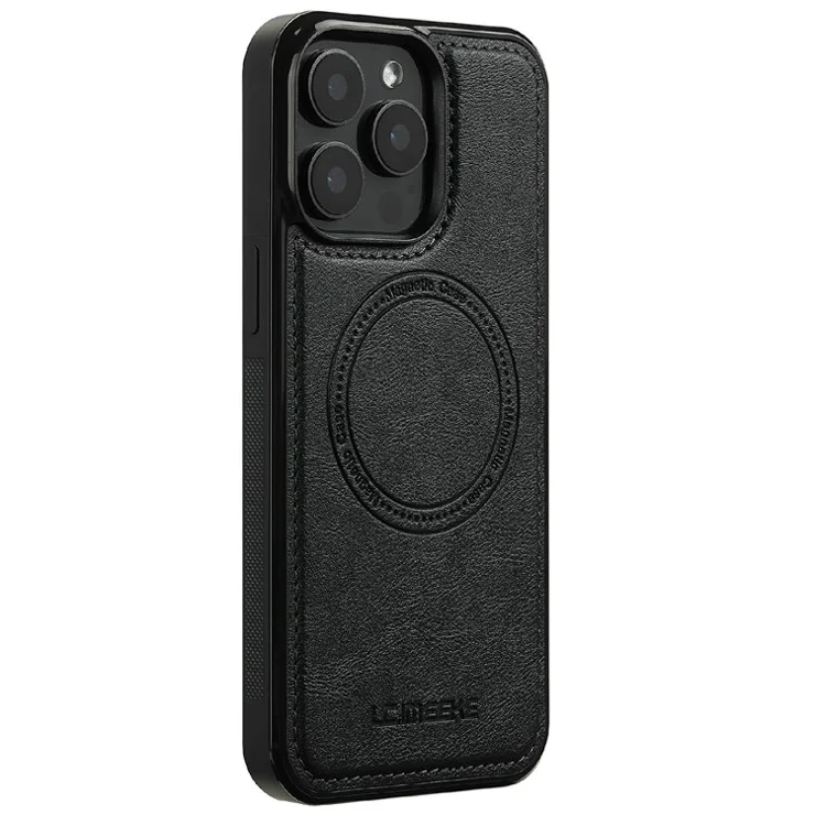 LC.IMEEKE For iPhone 15 Pro Max Magnetic Case Compatible with MagSafe Leather+TPU Back Cover - Black
