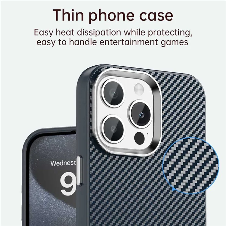 For iPhone 13 Pro Max Case Cell Phone Hybrid Back Cover Carbon Fiber Texture - Blue