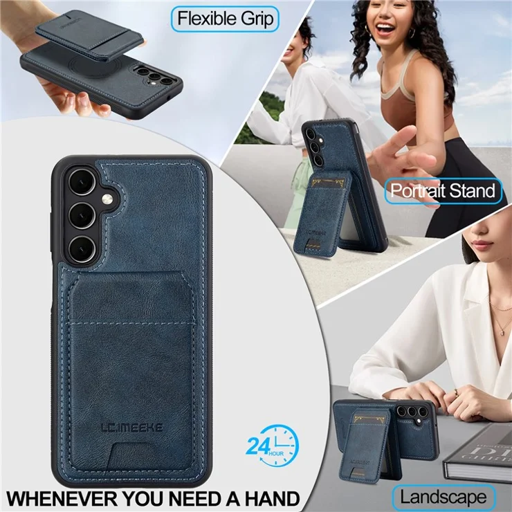 LC.IMEEKE L3 For Samsung Galaxy A15 4G / 5G Magnetic Case Detachable Card Holder Leather+TPU Mobile Cover - Blue