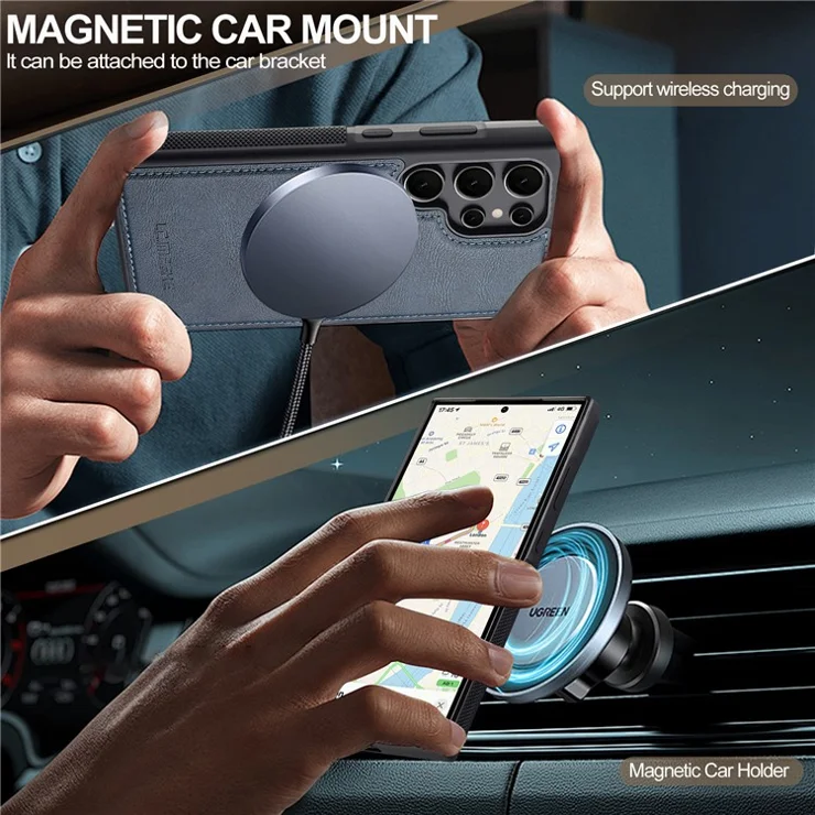 LC.IMEEKE L5 For Samsung Galaxy S23 Ultra Magnetic Phone Case Leather Back Cover with Detachable Card Holder - Blue