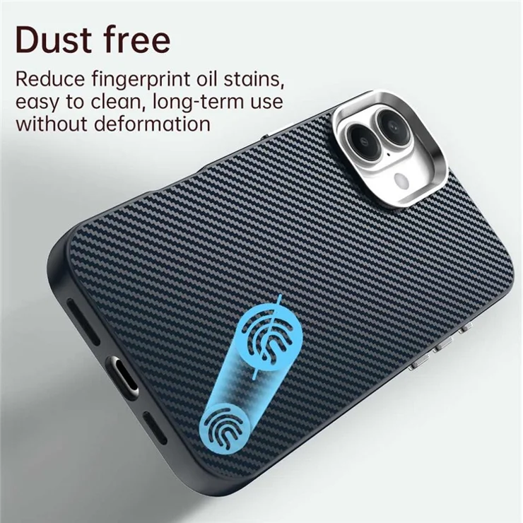 For iPhone 16 Plus Case Cell Phone Hybrid Back Cover Carbon Fiber Texture - Black