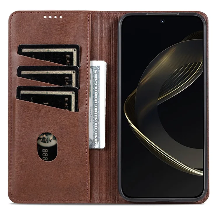 AZNS For Honor Magic7 Pro 5G Case Cowhide Texture PU Leather Wallet Phone Cover - Coffee