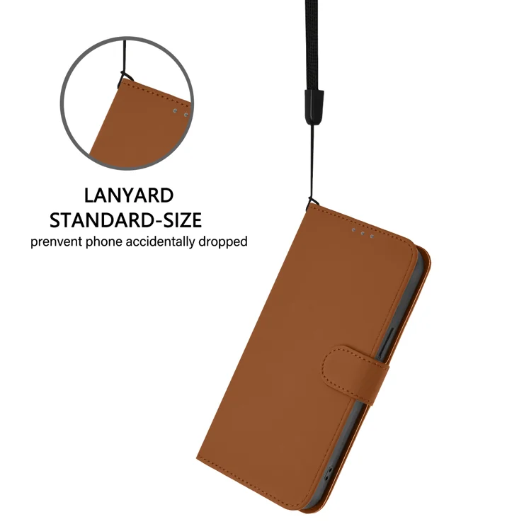 For Samsung Galaxy A15 5G / Galaxy A15 4G Case Solid Color Wallet Leather Phone Cover with Strap - Brown