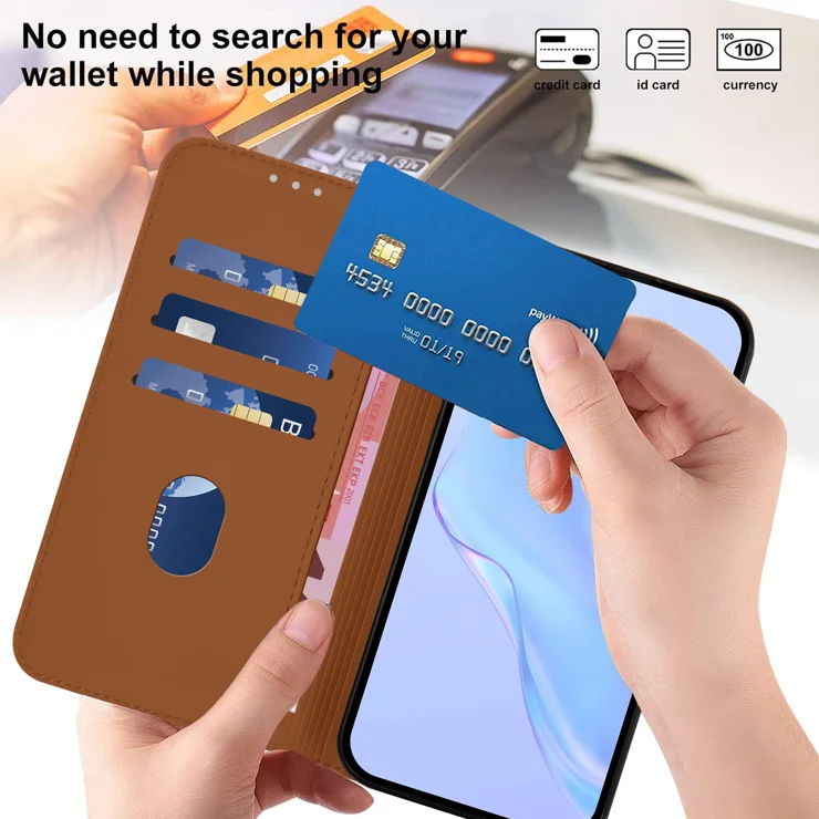 For Samsung Galaxy A15 5G / Galaxy A15 4G Case Solid Color Wallet Leather Phone Cover with Strap - Brown